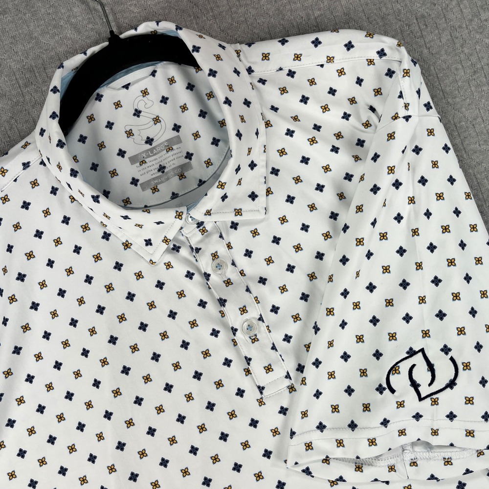 Swannies Golf Polo Shirt Mens XL White Geometric Print Performance Short Sleeve